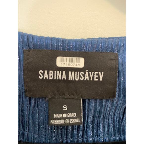 Sabina Musáyev Metallic Pleated Blue Party Top - Picture 2 of 7